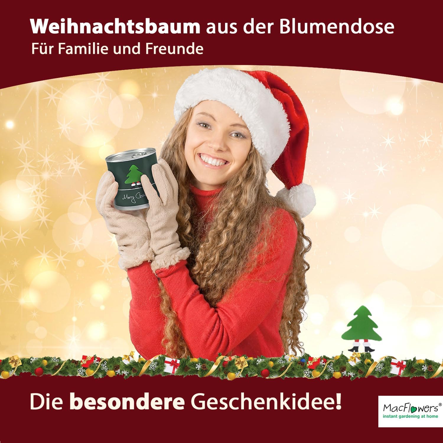 Ein MacFlowers Weihnachtsbaum in der Dose, Merry Christmas, Tannenbaum Anzuchtset mit 10 Samen für 6 Tannenbäume als Adventskalender Füllung Wichteln, Weihnachten