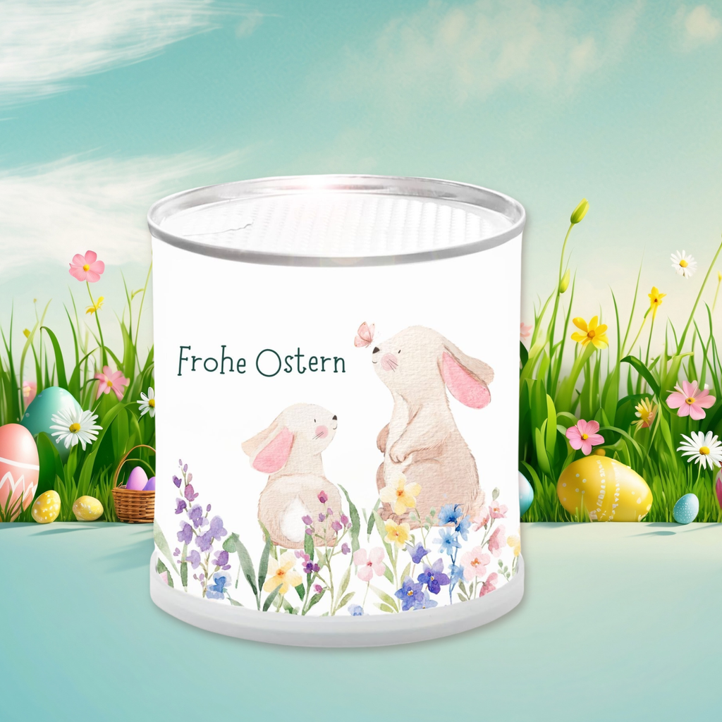 MacFlowers® Frohe Ostern Zwei Osterhasen Anzucht Set mit bunter Blumenwiese
